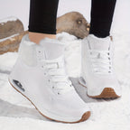 Botas de inverno para mulheres com cano médio, forro de lã espessa e parte superior de PU respirável - Botas de neve com biqueira redonda para clima frio, looks casuais e desportivos, botas de inverno, calçado para exterior, calçado moderno, construção durável