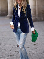 Jaqueta Feminina Elegante de Manga Longa com Botões Únicos - Casaco Sobretudo de Gola Tailored em Linha H, Lavagem à Mão, Uso Profissional e Formal para Todas as Estações, Clássico para Trajes de Negócios (Sem Cinto)