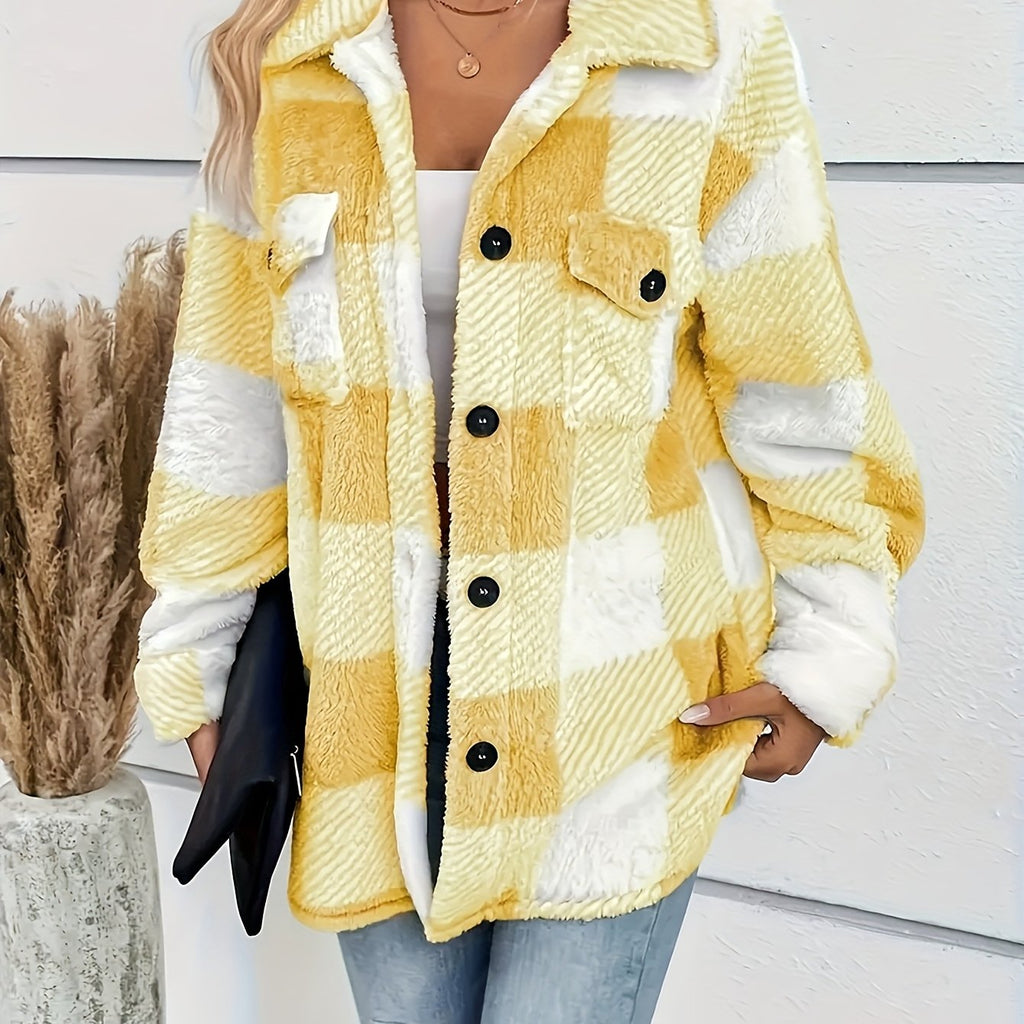 Plush Winter Jacket with High Elasticity Plaid