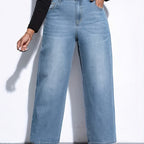 High-Waisted Wide Leg Plus Size Jeans - Light Blue Denim Delight