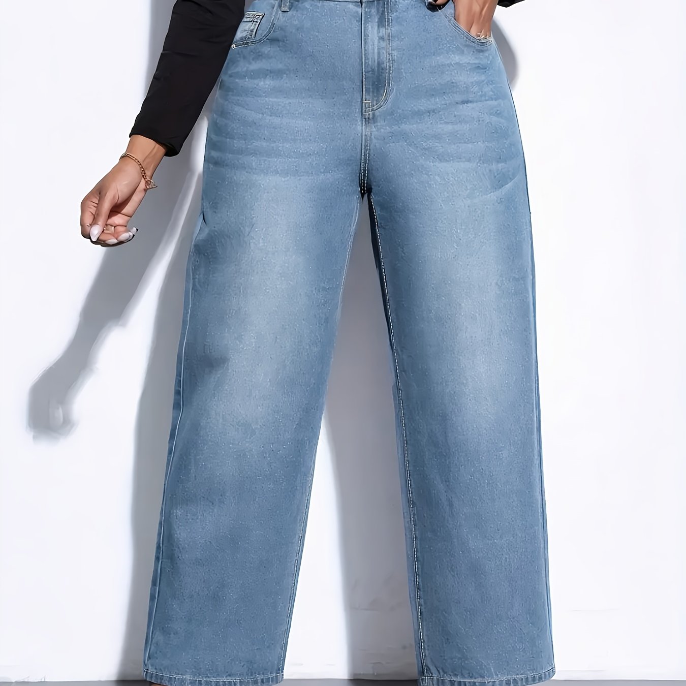High-Waisted Wide Leg Plus Size Jeans - Light Blue Denim Delight