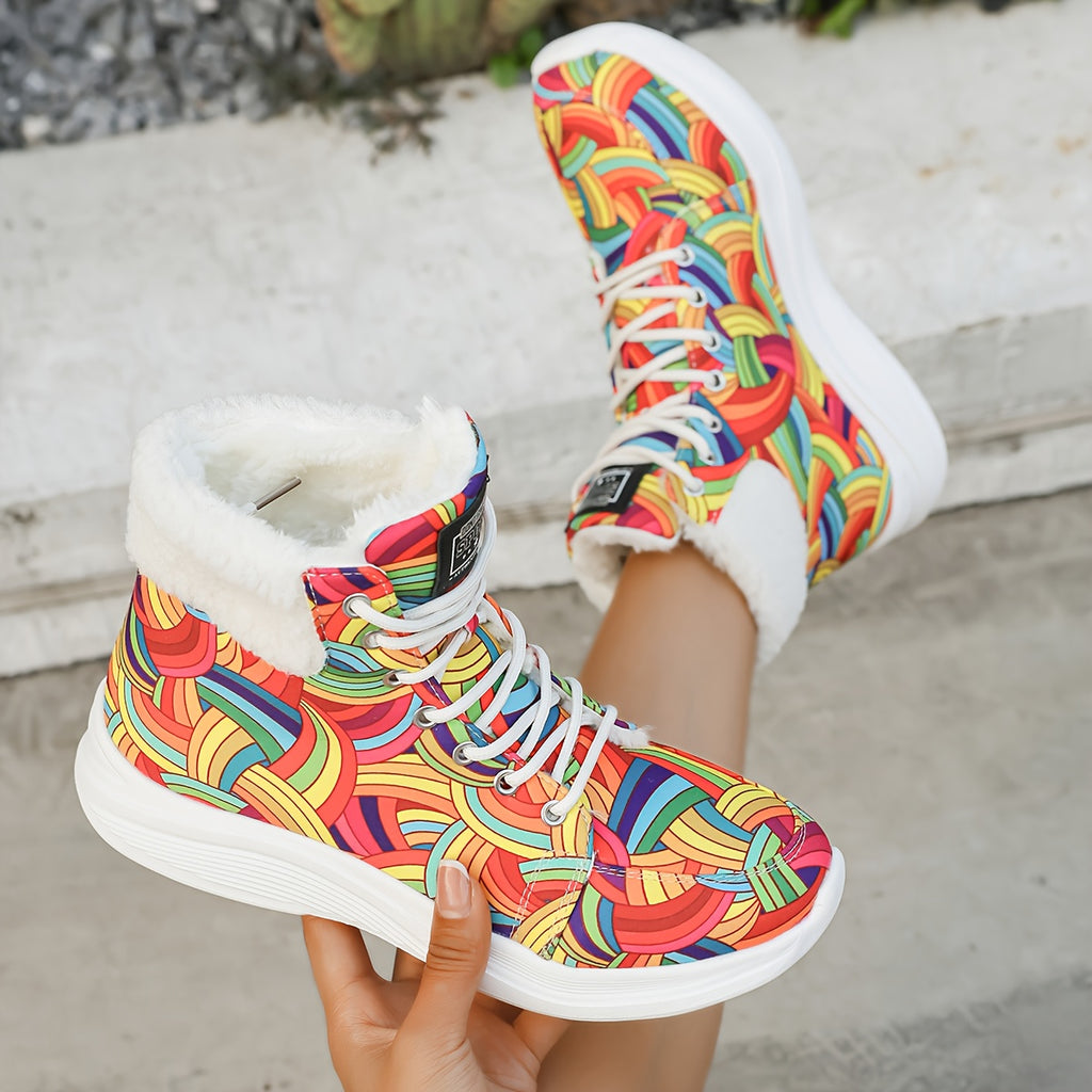 Botas de Neve Femininas de Inverno, Forradas e Acolchoadas - Sapatos Esportivos Curtos de Tornozelo a Meia Canela para Aquecer