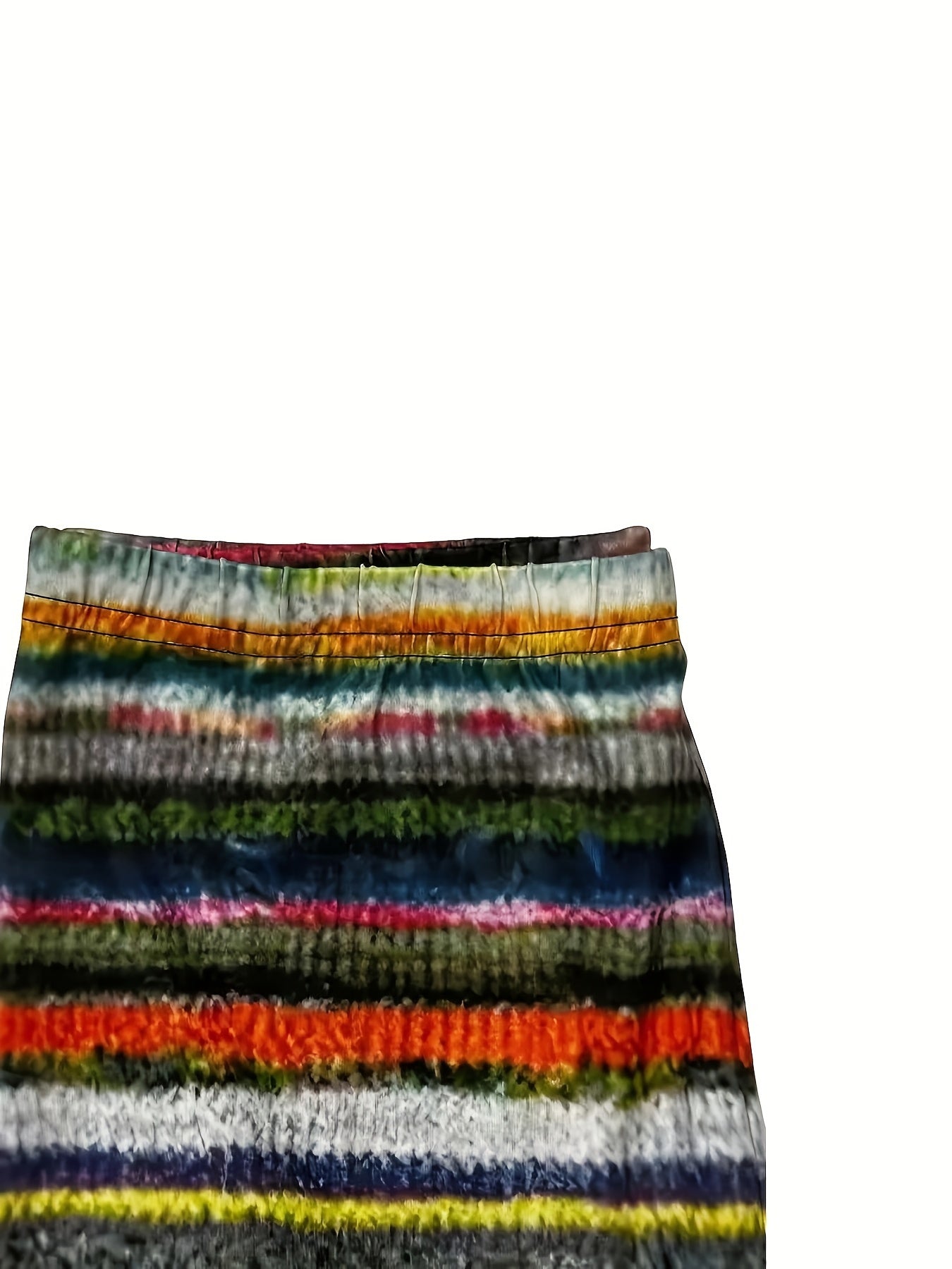 Calças Casuais de Cintura Alta e Elásticas para Mulheres com Estampa Colorida em Listras - 95% Poliéster, 5% Elastano, Conforto Lavável à Máquina para Todas as Estações