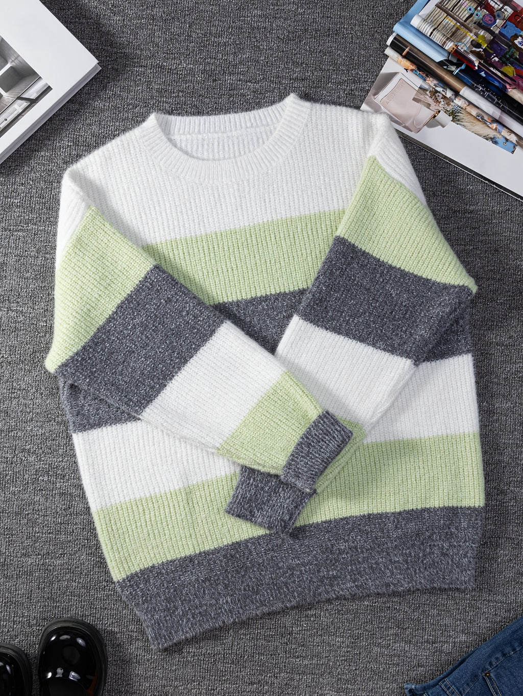 Tamanho Grande - Tamanho Grande, Suéter de Tamanho Grande para Mulheres - Bege/Elegante/Cinza/Branco/Preto/Castanho - Suéter de Manga Longa Não Elástico para Outono/Inverno - Escritório, Festa, Vestuário Diário - Tops Amigáveis para Corpos Curvos, Roupa de Inverno, Ajuste Relaxed, Material Aconchegante, Suéter de Malha Elegante, Amantes da Moda