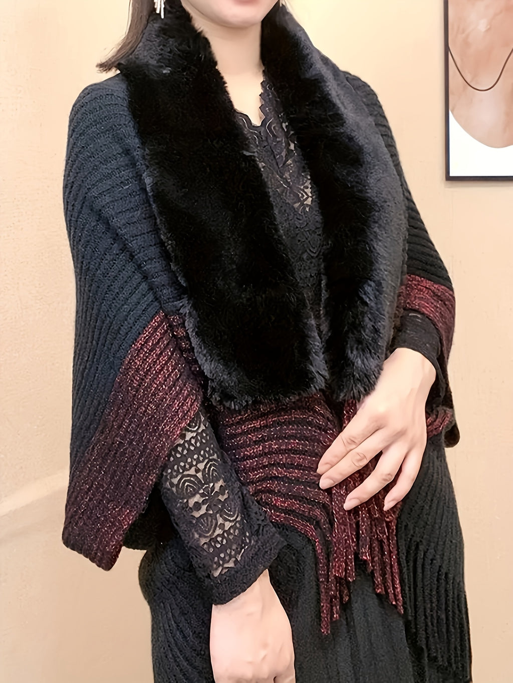 Xaile Elegante Assimétrico Feminino - Cachecol de Inverno Macio e Quente com Rosa Pastel/Roxo, Xaile Formal e para o Dia a Dia para Todas as Estações para Festas, Roupa Casual - Acessório de Moda Feminino de Fácil Cuidado, Acessório de Festa, Cobertura Elegante, Padrão Geométrico