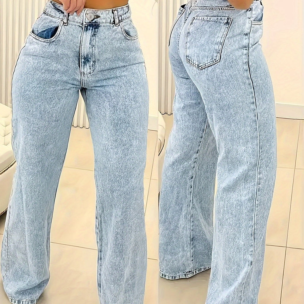 High-Waisted Wide Leg Jeans - Chic Brown Wash