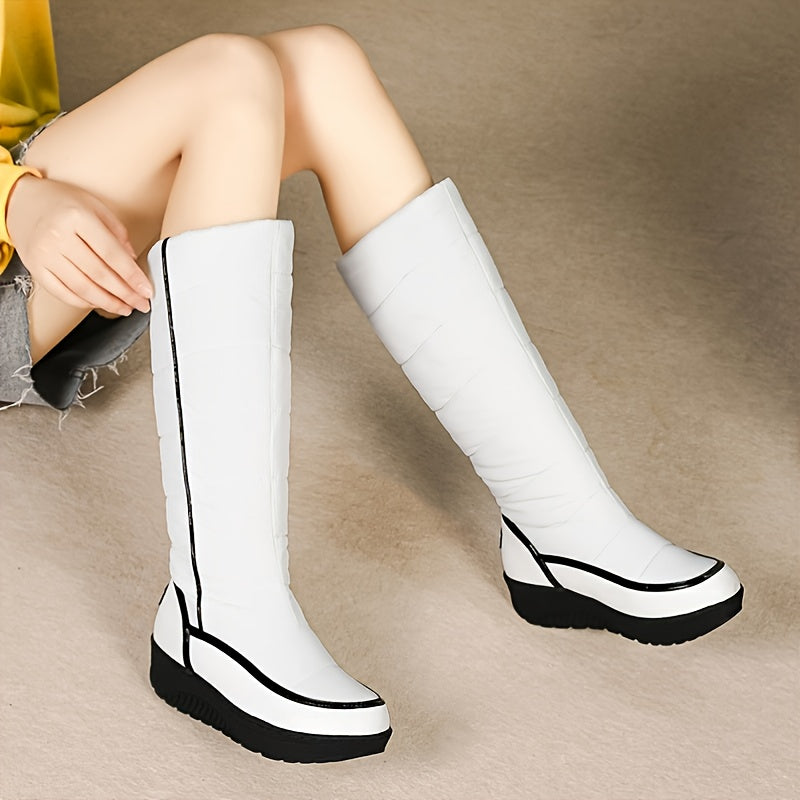 Botas de inverno para mulheres de cano médio - Sola de borracha espessa e antiderrapante, forro de fleece quente, parte superior de tecido respirável e sintético para atividades ao ar livre na neve, vermelho/branco/preto, botas de inverno