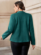 Tamanho Plus, Jaqueta Elegante Feminina Plus Size - Tecido Macio Imitação de Pele de Carneiro, Cintura Ajustada & Casaco com Gola Alta e Botões Dourados, Blazer para Todas as Estações para Uso Casual/Escritório/Festa (Abrigo Amigável para Curvas)