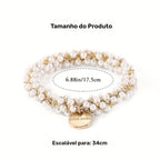 Faixa de Cabelo Elástica Branca com Miçangas para Rabo de Cavalo - Acessórios Femininos (Conjunto de 3)