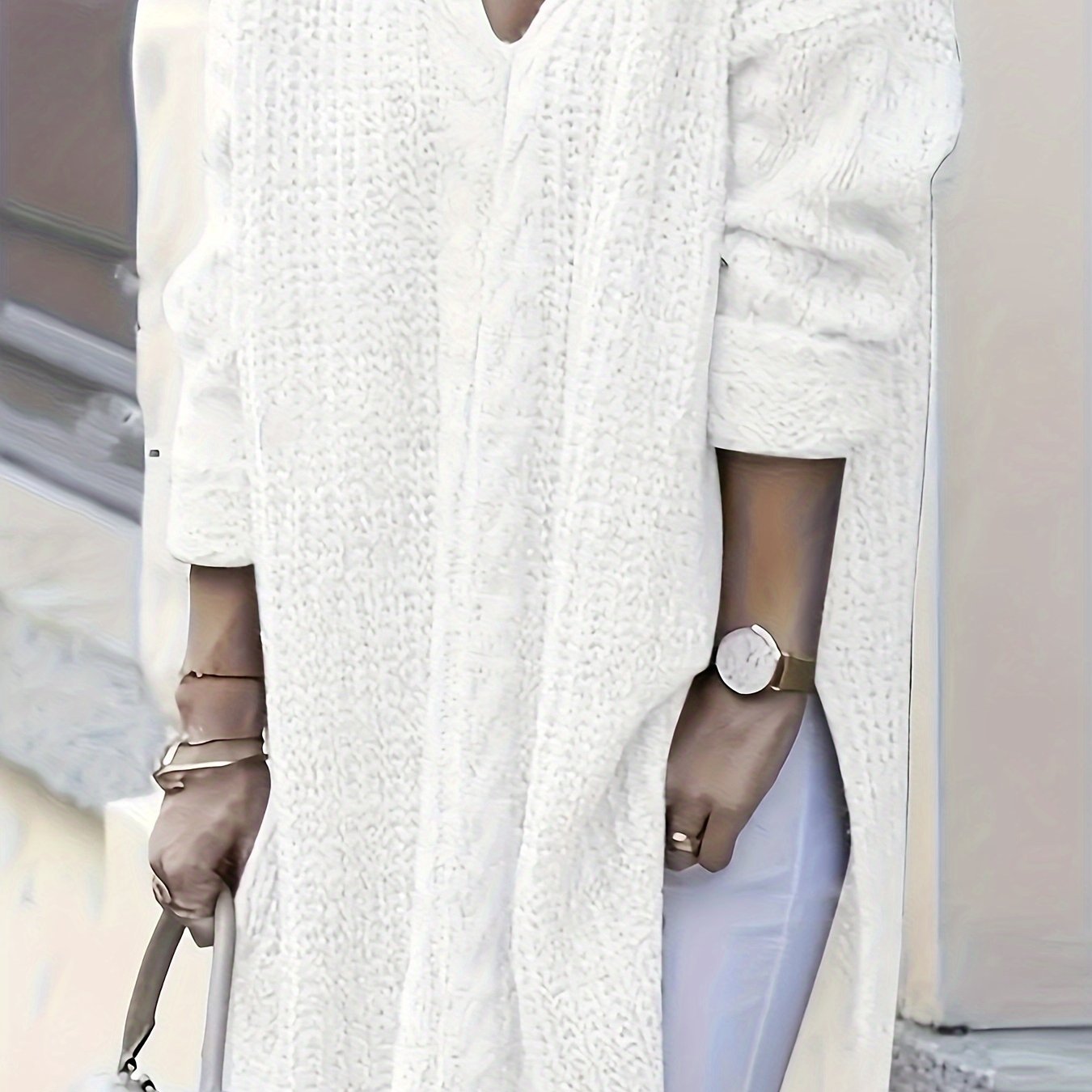 Chic V-Neck Long Sleeve Plus Size Sweater