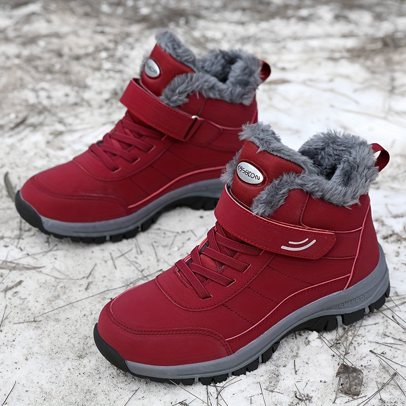 Botas de Neve Femininas, Estilo Casal Outono/Inverno Unissex Esportes ao Ar Livre Sapatos Cano Alto para Caminhada com Forro Fleece Quente e Solado Macio Antiderrapar Durável Tamanho Grande Pai Mãe Idosa Curta Confortavelmente no Dia a dia em Temperaturais Abissíssim