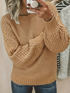 Suéter Casual Oversized Feminino Outono Inverno 2024 - Rosa Suave com Gola Redonda e Manga Longa Design Abajur, Ajuste Confortável para Tamanhos Grandes, Lavagem Manual, Estampa Texturizada, Tecido de Fio de Qualidade