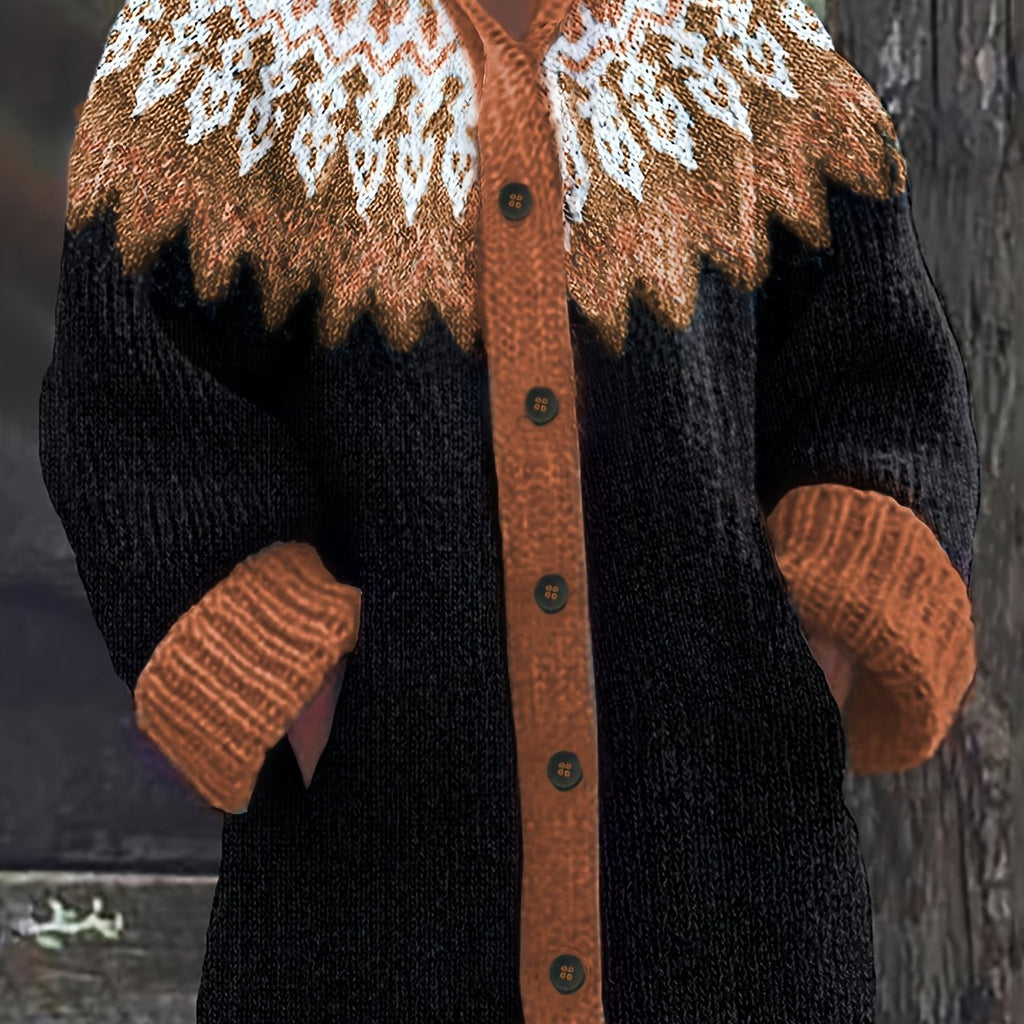 Cozy Plus Size Hooded Cardigan with Mountain Gradient