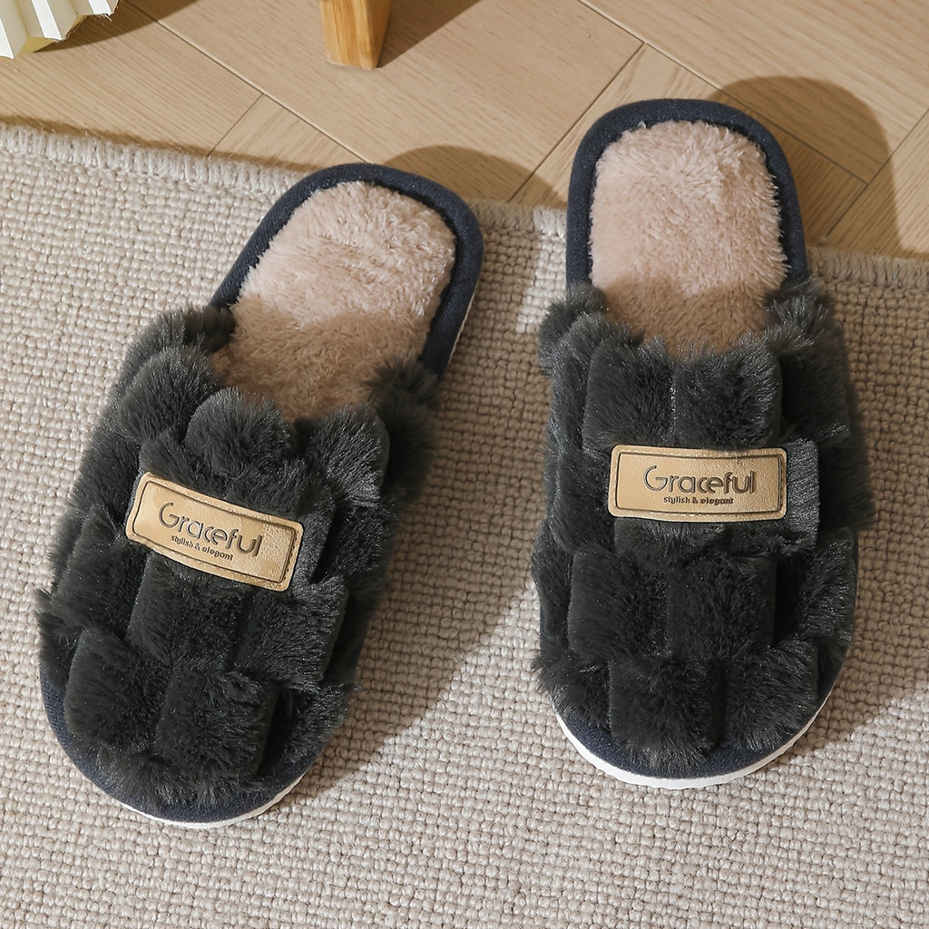 Chinelos de interior de pelúcia para mulheres - Sapatos de casa quentes e macios, sola de EVA antiderrapante, calçado de lounge aconchegante para todas as estações em preto/branco/bege/ - Presente perfeito para casa, spa ou ocasiões especiais - Design fácil de limpar e não lavável, chinelos para senhoras, conforto em casa, simples slipon, construção durável, calçado confortável, lounge em casa, elegante slipon, material amigável com a pele, sapatos slipon, apaixonados por spa