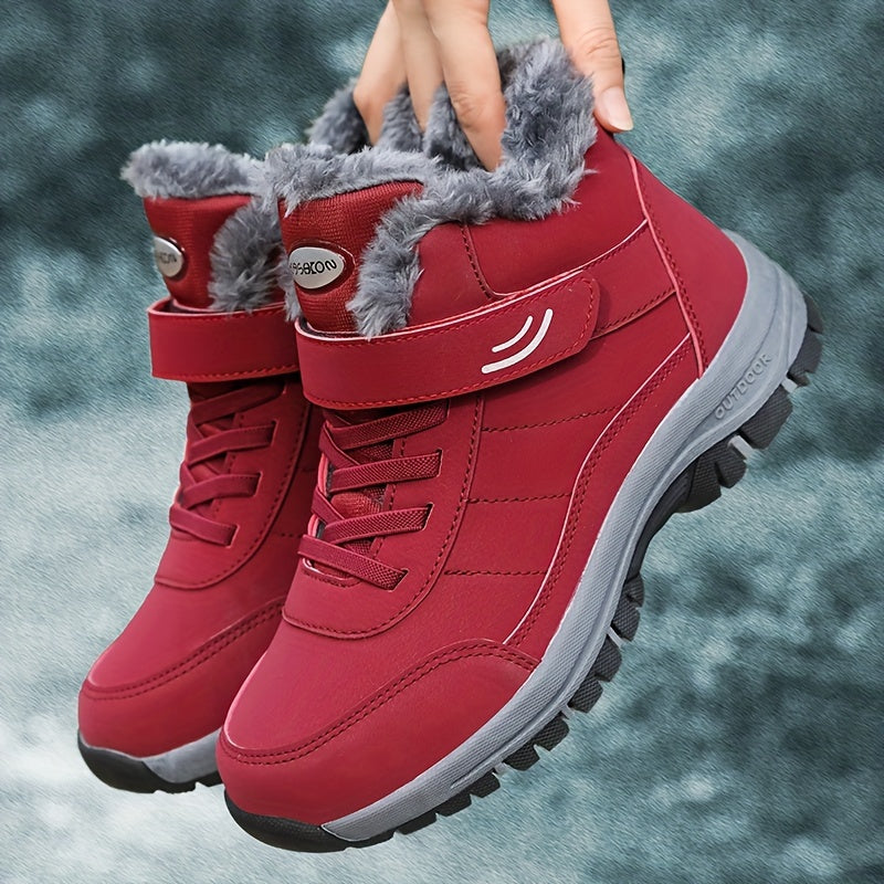 Botas de Neve Femininas, Estilo Casal Outono/Inverno Unissex Esportes ao Ar Livre Sapatos Cano Alto para Caminhada com Forro Fleece Quente e Solado Macio Antiderrapar Durável Tamanho Grande Pai Mãe Idosa Curta Confortavelmente no Dia a dia em Temperaturais Abissíssim