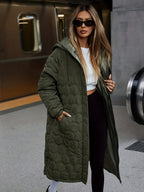 Jaqueta de Inverno Acolchoada com Capuz para Mulheres - Casaco Longo para Clima Frio, Lavável à Mão, Ideal para Outono e Inverno, Casual para Baixas Temperaturas