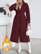 Casaco Longo de Quilting Elegante para Mulheres - Cor Sólida Manga Longa Inverno Quente com Bolsos, Design com Capuz, Comprimento Regular, Sem Cinto, Perfeito para Vestidos Casuais ou Elegantes, Casaco de Inverno, Casaco de Inverno para Mulheres