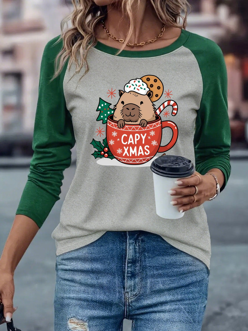 Camiseta Feminina com Estampa de Capivara - Blusa Casual de Capivaras para Todas as Estações, Gola Redonda com Elasticidade Média, Lavável na Máquina