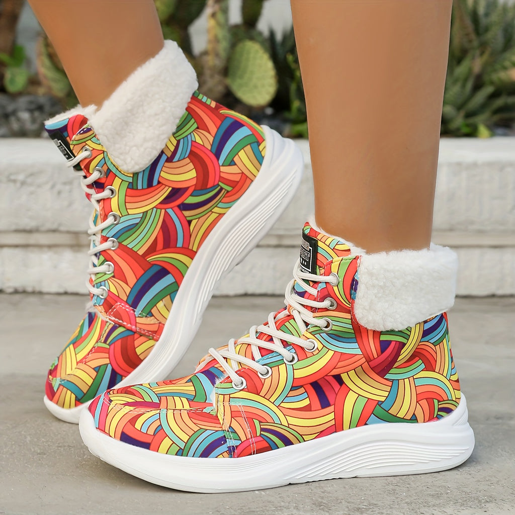 Botas de Neve Femininas de Inverno, Forradas e Acolchoadas - Sapatos Esportivos Curtos de Tornozelo a Meia Canela para Aquecer