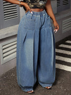 Jeans Elegantes e Largos para Mulher | Para Todas as Estações, Cor Lisa, Tecido Ligeiramente Elástico, Design Moderno e Elegante