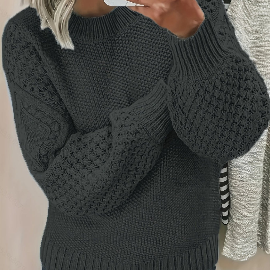 Chic Oversized Knit Sweater for Women - Soft Pink Lantern Sleeves