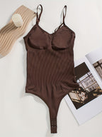 1peça Body Shaper Feminino Sem Costura com Tanga, Abertura na Barriga e Alças Ajustáveis - Suporte Médio, Peito e Cintura Sem Acolcho, Fato de Yoga Fitness em Amarelo Sólido, Estampa de Leopardo ou Preto Sem Costura