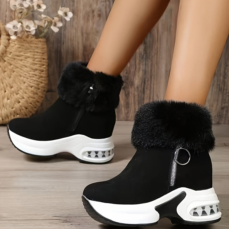 Botas Femininas de Cano Médio, Novidade de Inverno com Forro Polar e Solado Grosso para Aquecimento Extra