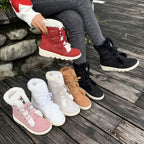 Botas de Inverno Femininas - Botas de Neve de Cano Médio com Fecho de Cordões, Sola de Borracha Antiderrapante, Parte Superior em Tecido Quente - Castanho - Palmilha Acolchoada - Sapatos para Clima Frio para Senhoras, Botas de Inverno Femininas, Interior Forrado a Pelúcia