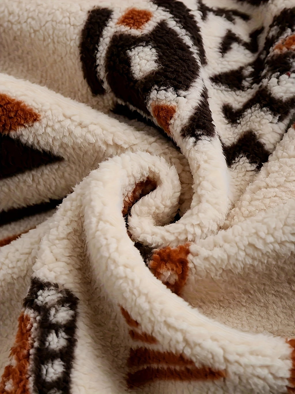 Casaco de Fleece com Capuz e Estampa Geométrica Asteca para Mulheres - Jaqueta Casual de Comprimento Médio com Bolsos Frontais, Lavável à Máquina & Fechamento de Botão Único para Passeios de Outono/Inverno, Moda de Outono, Design Étnico, Calor Duradouro