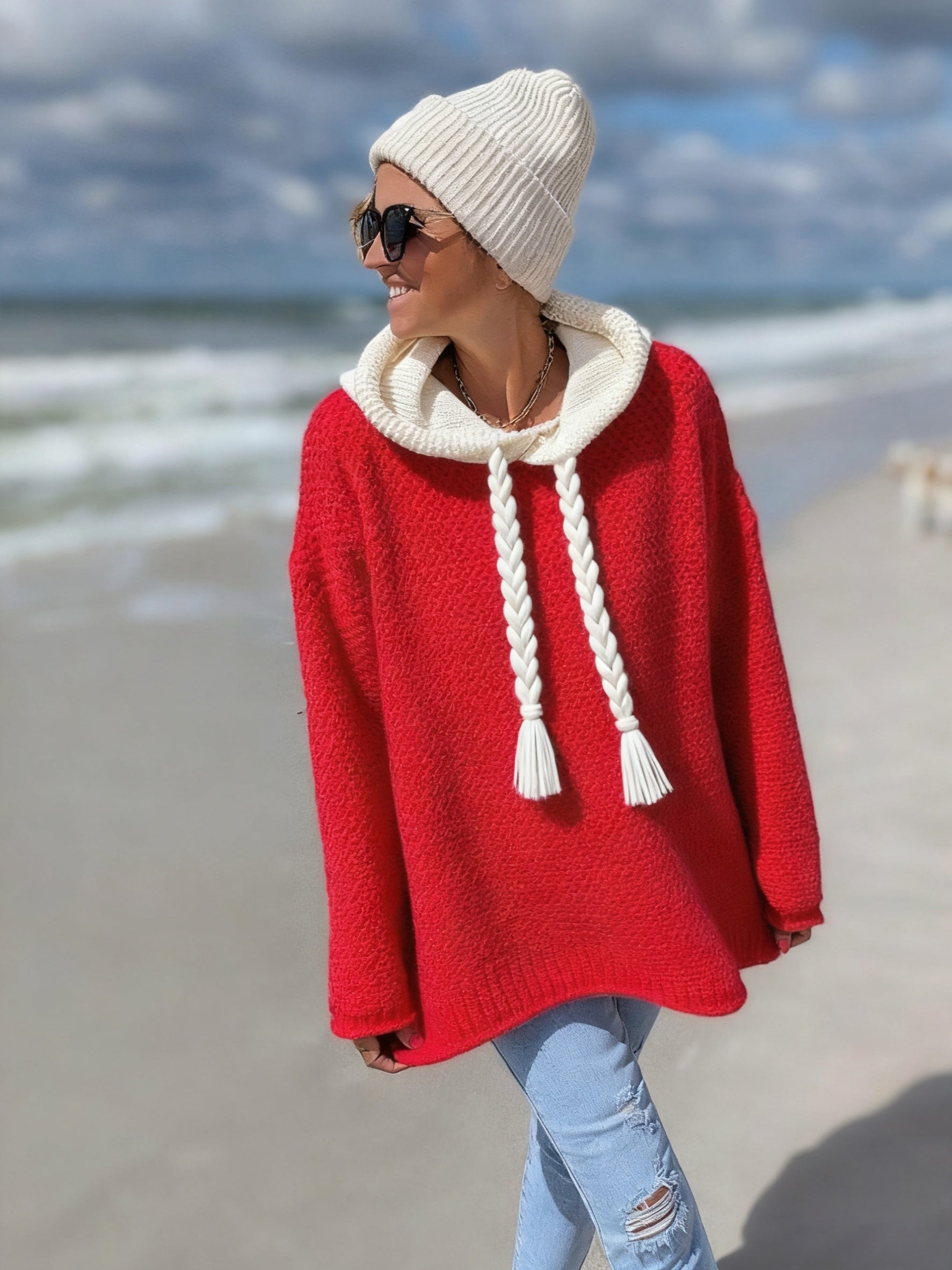 Blusa Feminina Elegante com Capuz - Suéter Semi-Transparente Macio e Detalhes de Franjas, Manga Longa Lavável na Máquina para Outono/Inverno, Casual ou Formal, Tecido Durável, Corte Relaxado