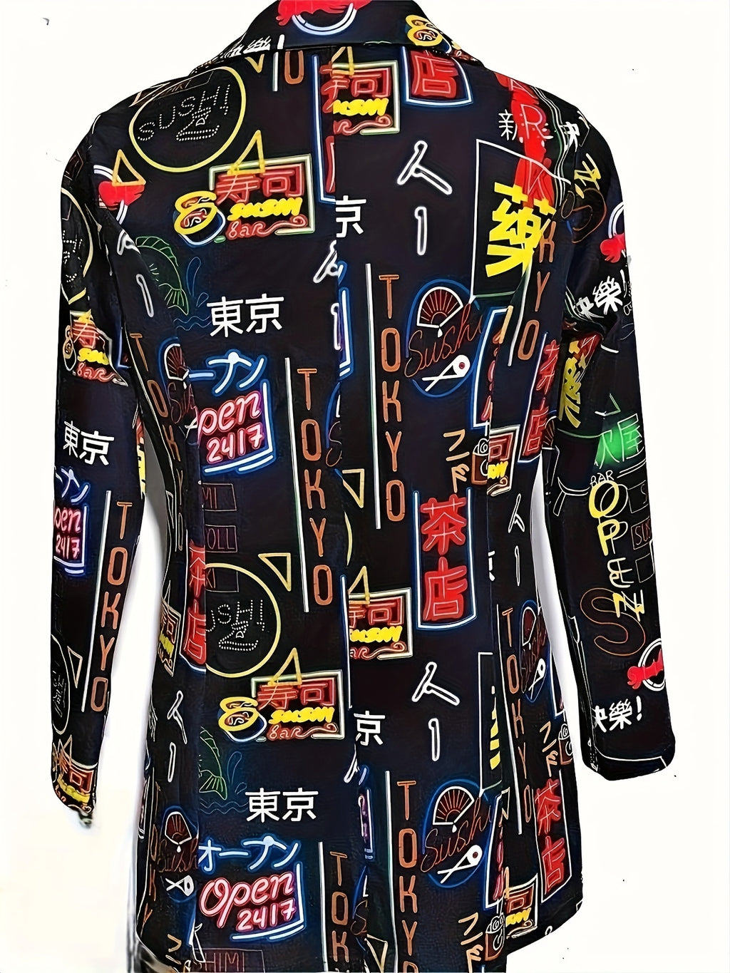 Blazer Plus Size Feminino com Estampa Neon Graffiti - Jaqueta Streetwear Retrô, Casaco Casual Solto para Mulheres Modernas