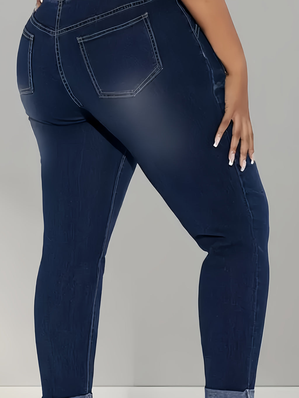 Calças de ganga de cintura alta para mulheres de tamanho grande com cintura elástica e cordão - Ajuste slim, bainha com punho, lavagem azul clara, estilo casual, ajuste confortável para atuário casual, calças de ganga de cintura alta, roupa confortável, material não transparente