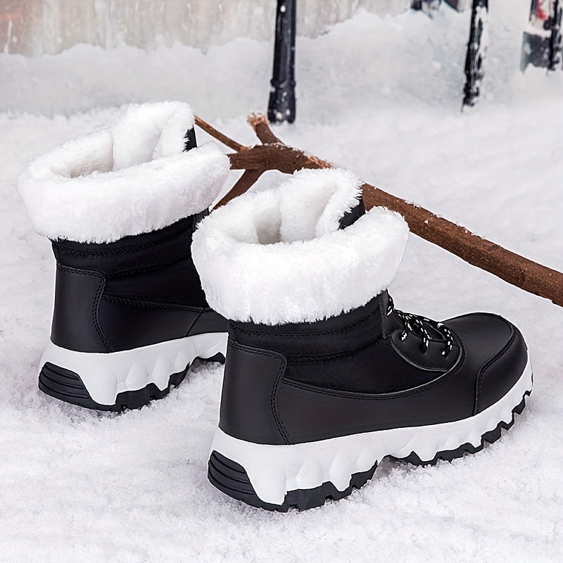 Botas de neve grossa para inverno, sapatos masculinos e femininos quentes em veludo, antiderrapantes, tamanho grande, cano alto para uso externo