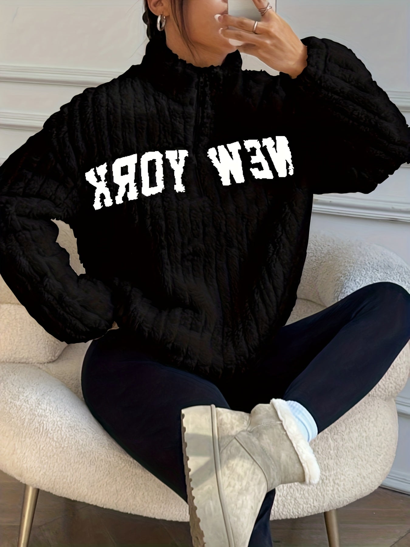 Cozy Quilted High Collar Sweatshirt for Women
