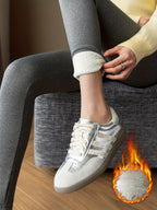 Calças de Inverno Femininas com Forro Polar e Cintura Alta - Opções Multicoloridas para Outono/Inverno, Conforto Casual ou Formal, Tecido Acolchoado, Modelagem Justa, Calças Térmicas Elásticas, Estilo Moderno, Ideal para Escritório