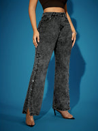 Calças Jeans Retrô Femininas de Perna Reta com Botões