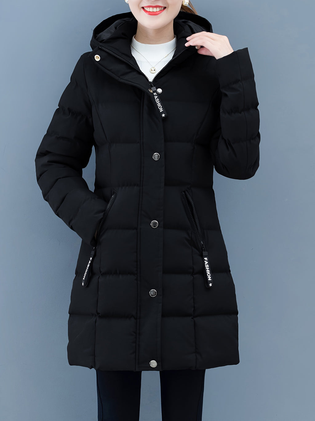 Urban Grace Quilted Mid-Length Jacket with Hood