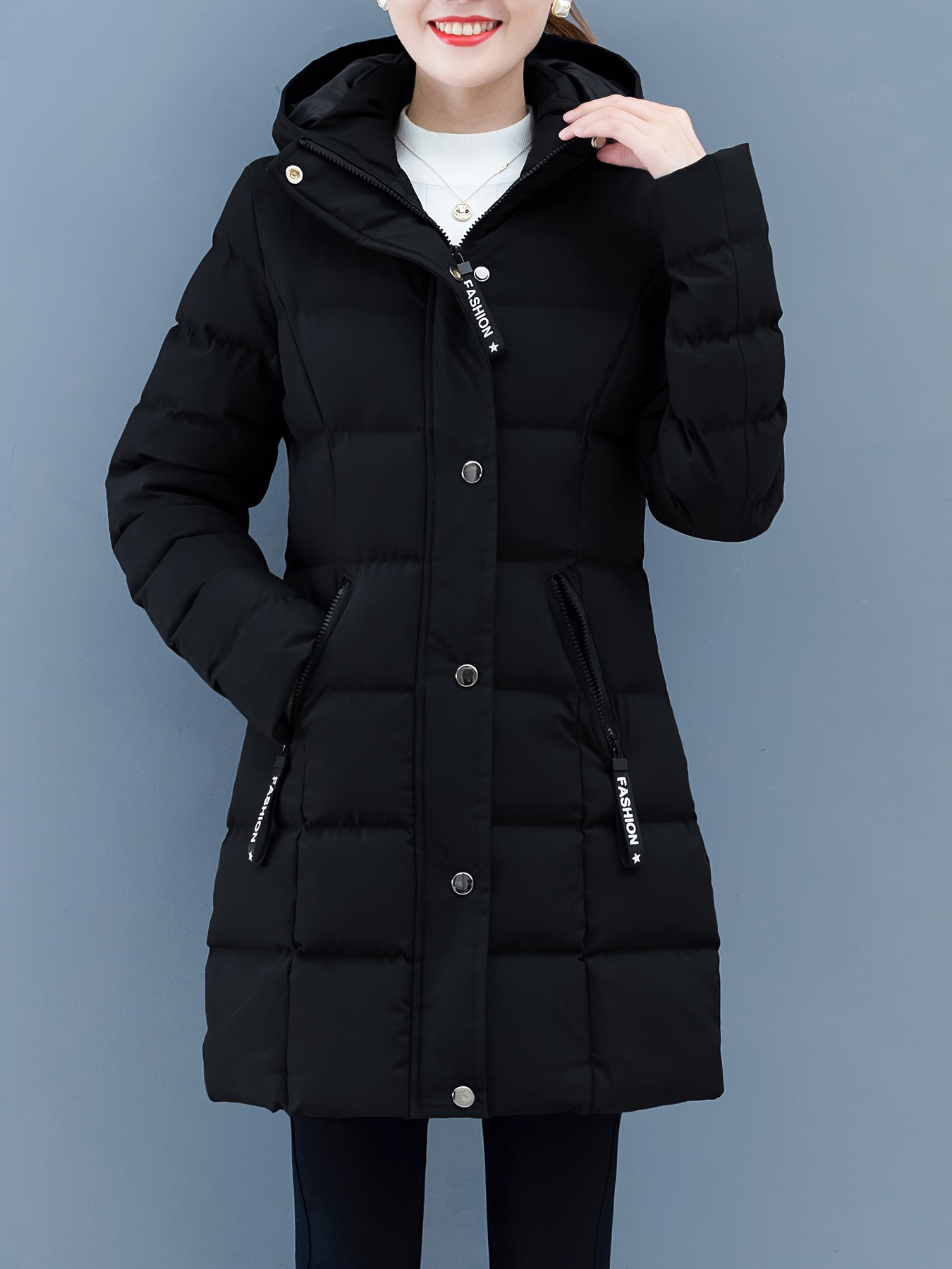 Urban Grace Quilted Mid-Length Jacket with Hood