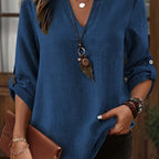 Elegant Plus Size Light Gray Denim-Look Blouse