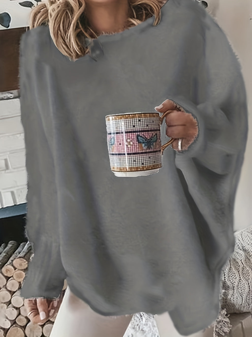 Suéter preto de tamanho grande para mulher - Pulôver aconchegante com mangas compridas, estilo elegante para o inverno, uso casual, suéter de inverno|Estilo casual|Tecido elástico