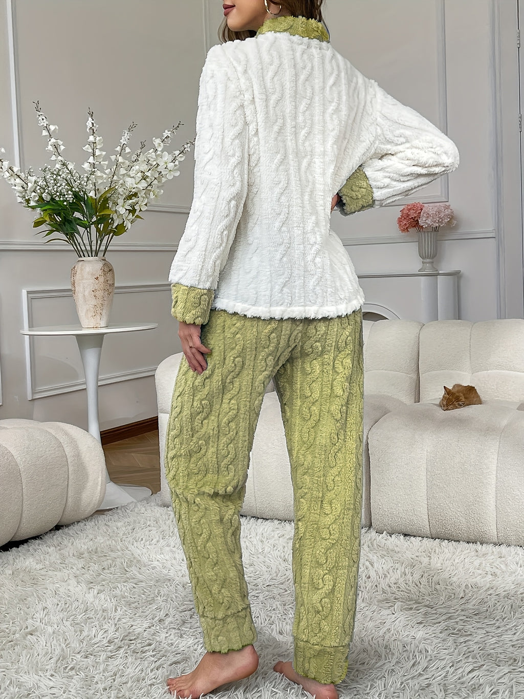 Conjunto de Pijama Novo Outono/Inverno, Manga Longa e Pernas, Urso Bordado com Design Canguru, Quente e Confortável, Casual Jacquard Solto para Adolescentes