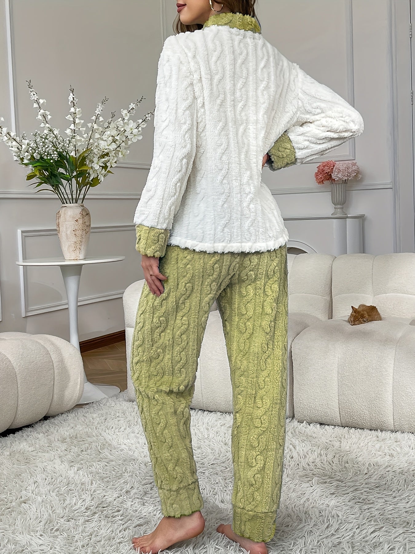 Conjunto de Pijama Novo Outono/Inverno, Manga Longa e Pernas, Urso Bordado com Design Canguru, Quente e Confortável, Casual Jacquard Solto para Adolescentes