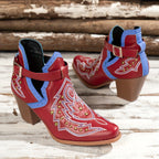 Botas de salto grosso com decoração de contas douradas para mulheres, design de fivela de moda, botas de tornozelo confortáveis para mulheres