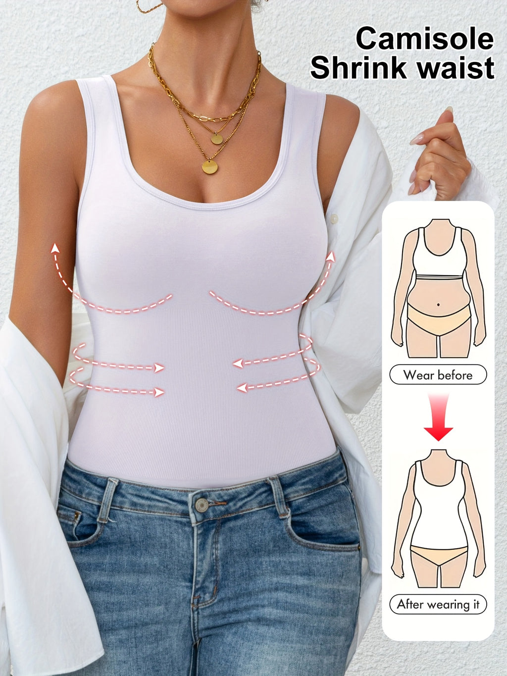 Vest de Controle Abdominal Feminino, Roupa Íntima Sem Mangas Confortável para Modelagem e Cintura Ajustada em Treinos