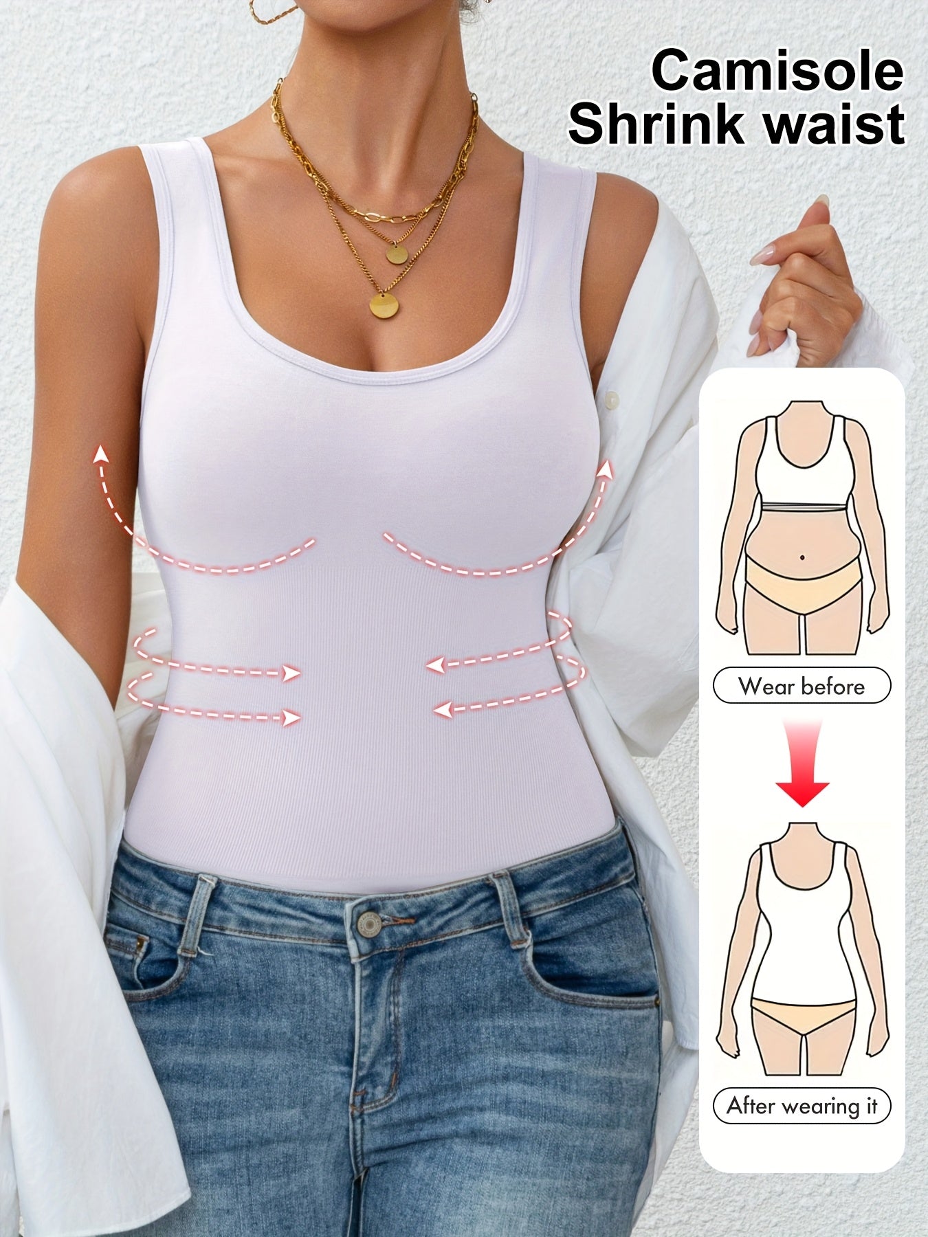 Vest de Controle Abdominal Feminino, Roupa Íntima Sem Mangas Confortável para Modelagem e Cintura Ajustada em Treinos