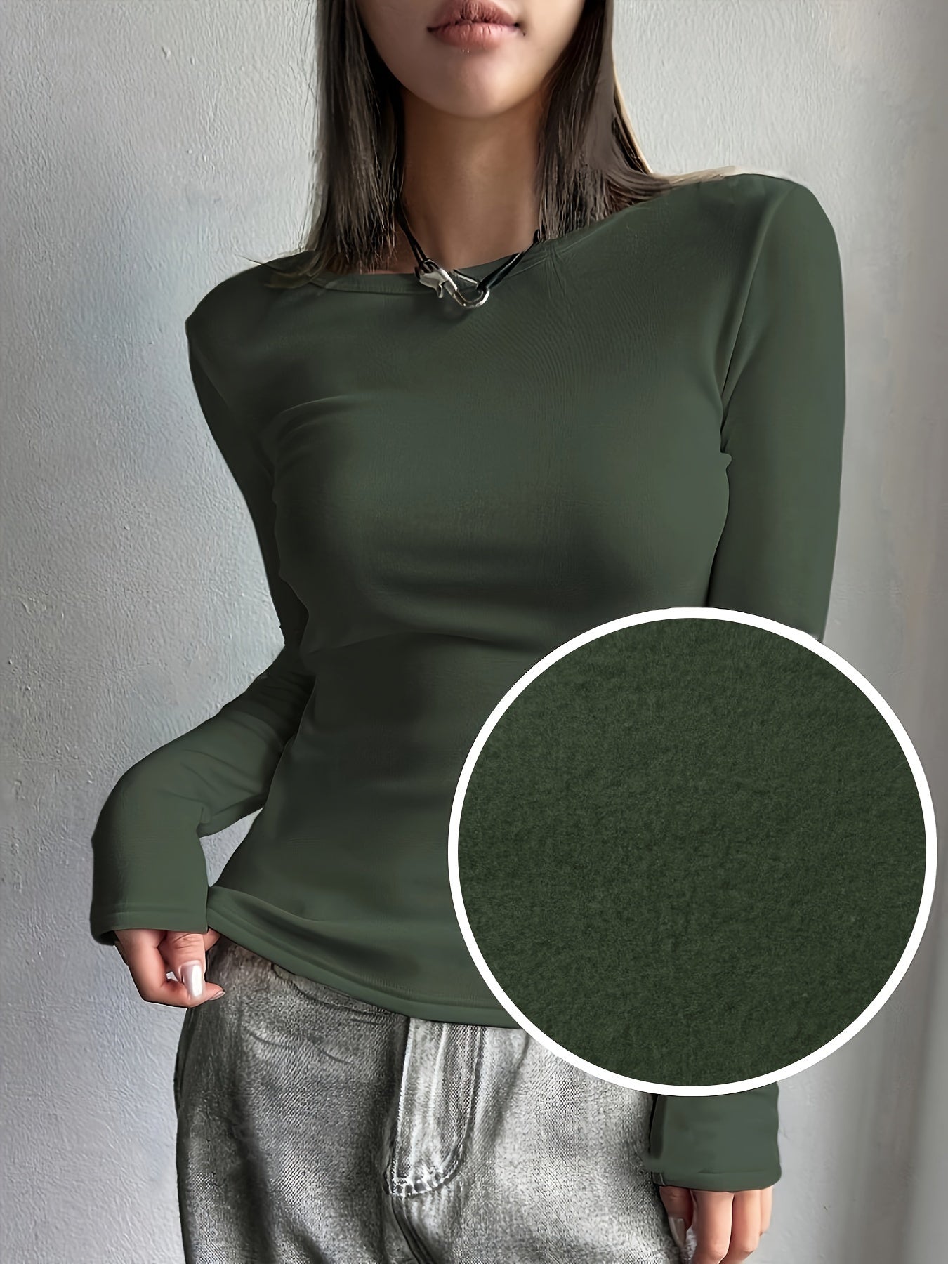 Top de manga comprida com forro de lã para mulheres - Rosa suave, textura ribana, detalhe de botão, perfeito para outono e inverno, estilo casual, roupa casual | Top de textura ribana | Top forrado de lã, top de lã/inverno para mulheres