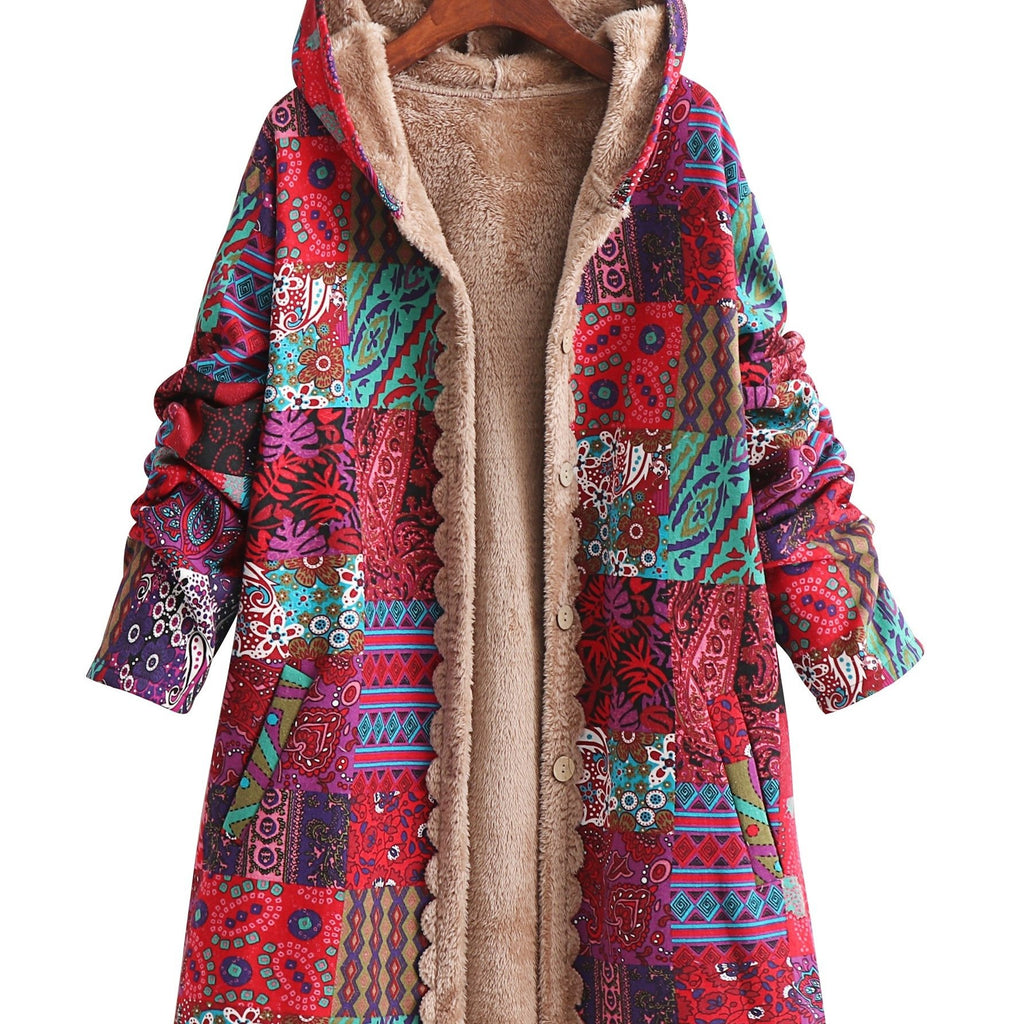 Vibrant Paisley & Floral Hooded Fleece Coat - Women's Outerwear