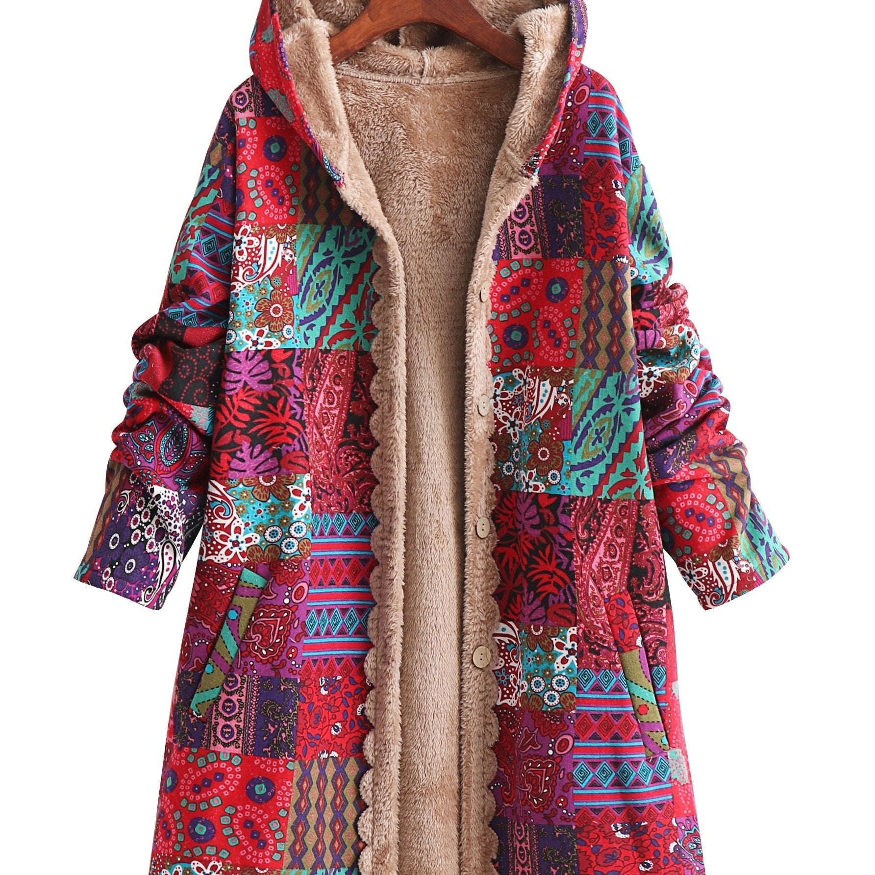 Vibrant Paisley & Floral Hooded Fleece Coat - Women's Outerwear
