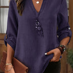 Elegant Plus Size Light Gray Denim-Look Blouse