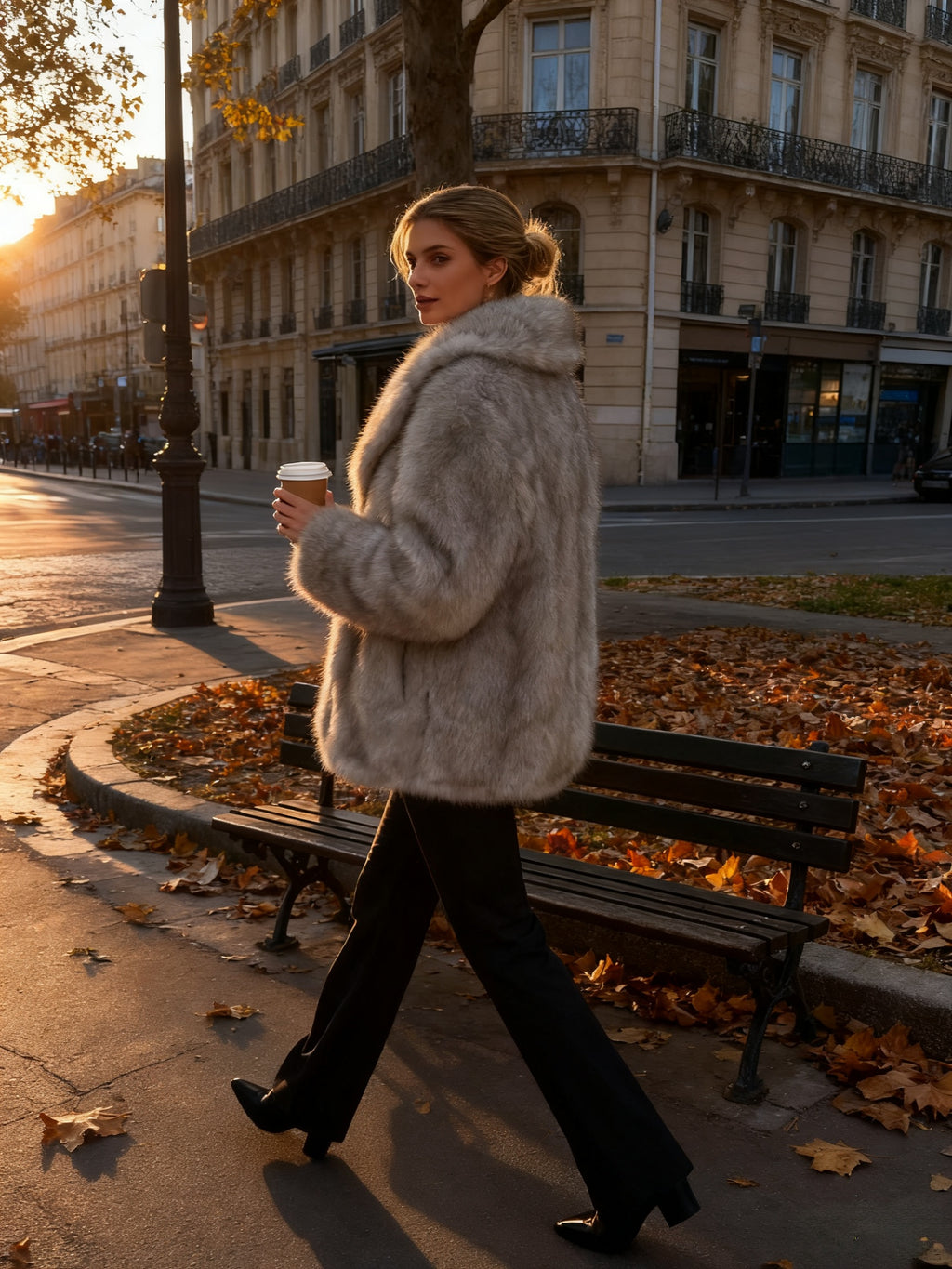 Tamanho Grande - Casaco de Inverno para Mulheres de Tamanho Grande - Elegante Jaqueta de Gola Redonda Forrada com Pele Falsa, Cor Sólida, Quente e Exterior para Outono e Inverno, Estilo e Conforto para Vestuário Casual a Formal